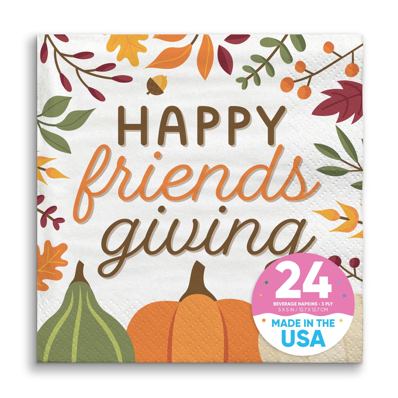 Big Dot of Happiness Fall Friends Thanksgiving Napkins, Friendsgiving Party Decor, White 3-Ply Paper Beverage Cocktail Napkins - 24 Count